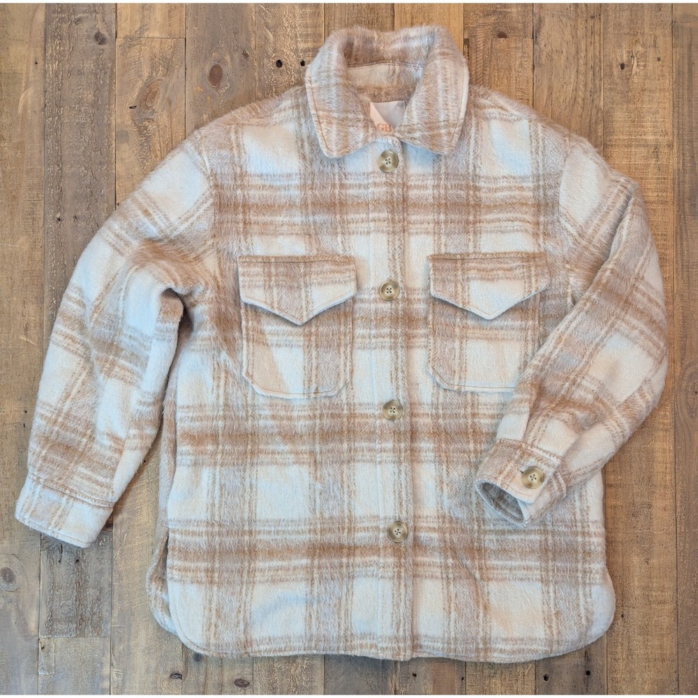 GB Plaid Shacket Jacket White and Tan Womens Small GB3806TKR